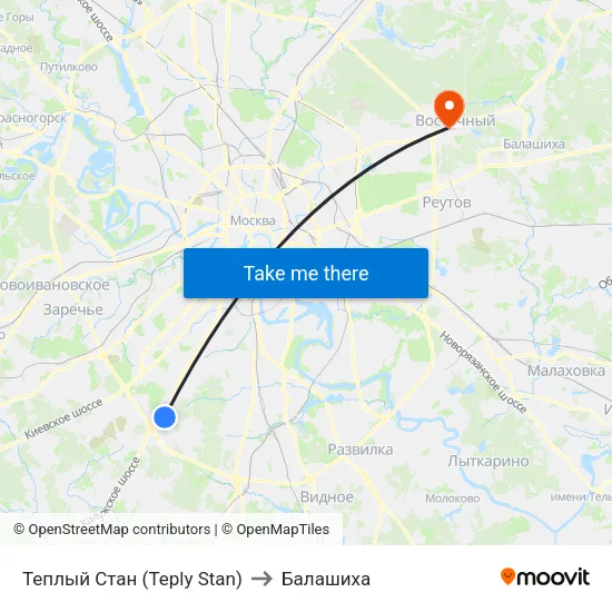 Теплый Стан (Teply Stan) to Балашиха map