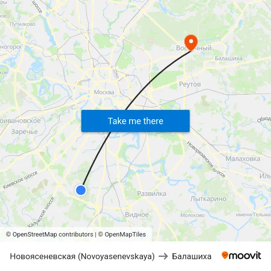Новоясеневская (Novoyasenevskaya) to Балашиха map