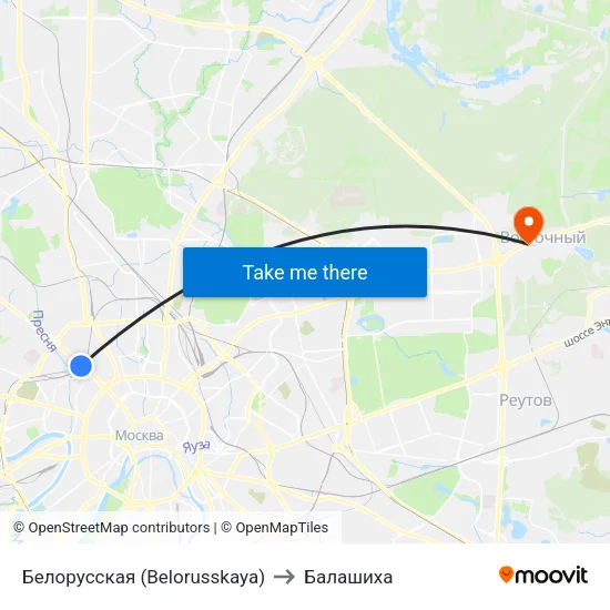 Белорусская (Belorusskaya) to Балашиха map