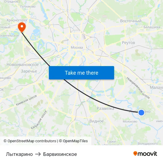 Лыткарино to Барвихинское map
