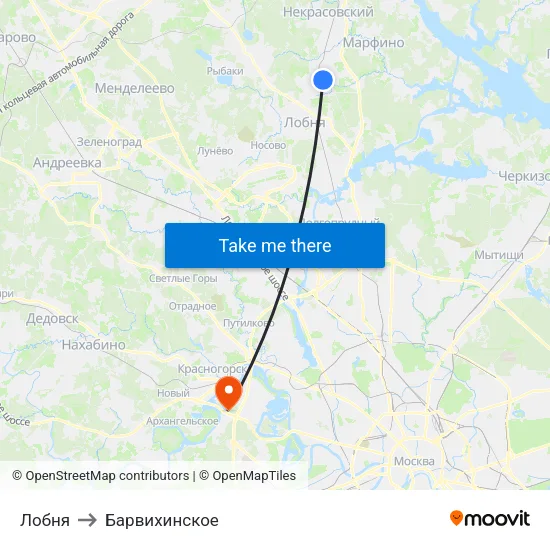 Лобня to Барвихинское map