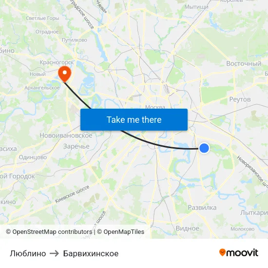 Люблино to Барвихинское map