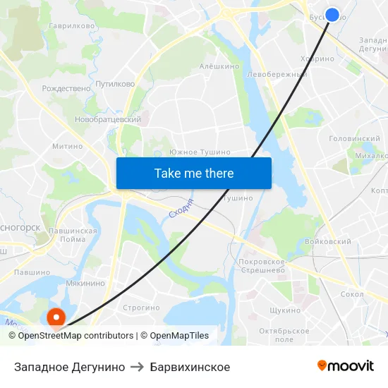 Западное Дегунино to Барвихинское map