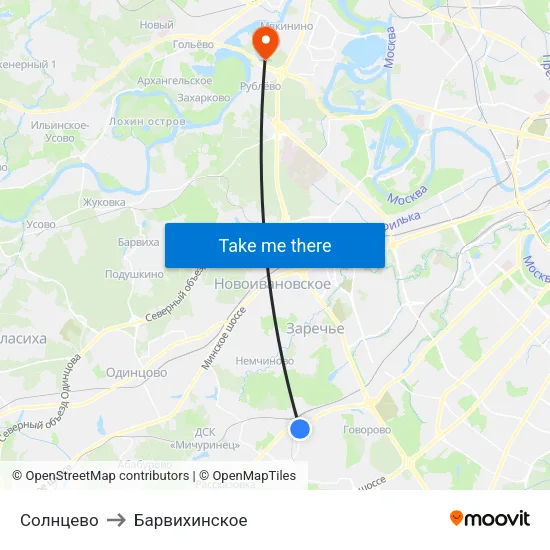 Солнцево to Барвихинское map