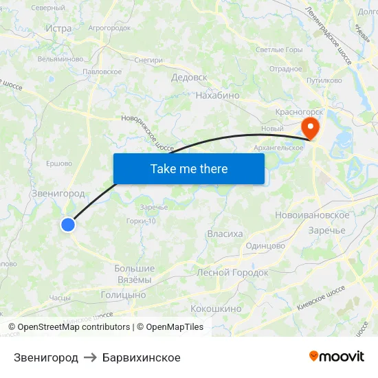 Звенигород to Барвихинское map