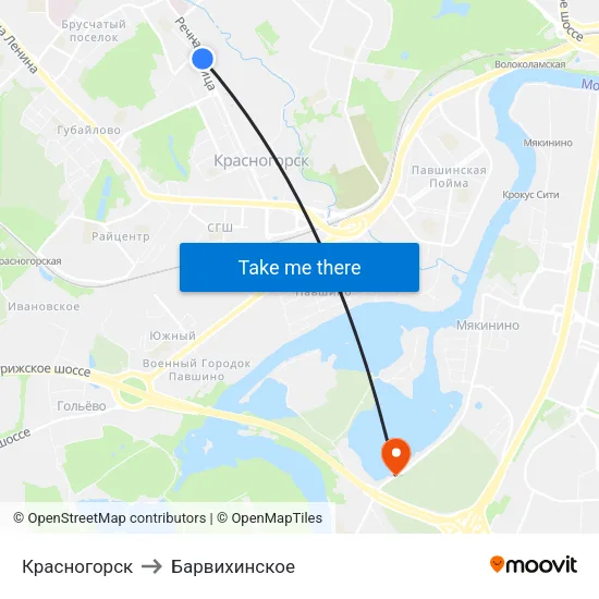 Красногорск to Барвихинское map