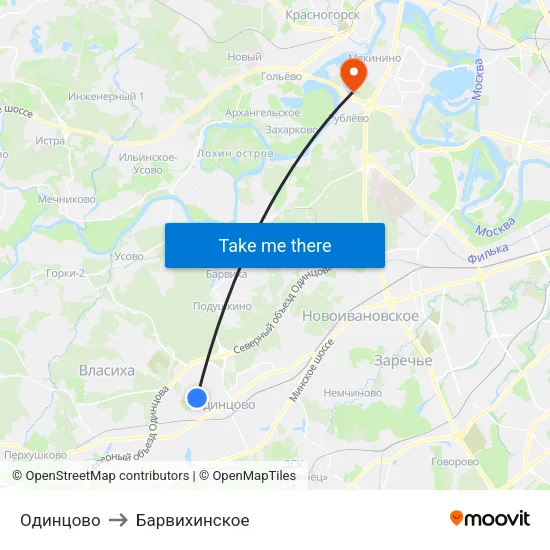 Одинцово to Барвихинское map