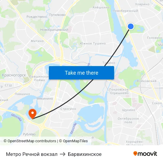 Метро Речной вокзал to Барвихинское map