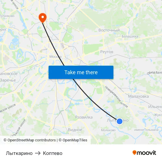 Лыткарино to Коптево map