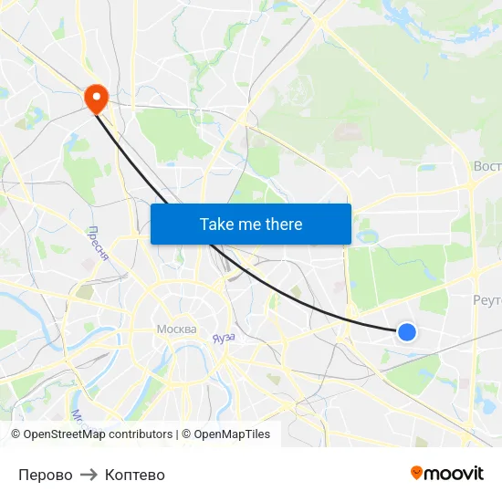 Перово to Коптево map