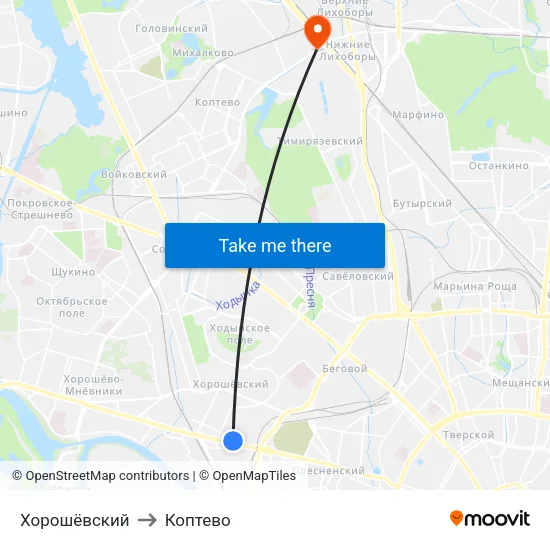 Хорошёвский to Коптево map