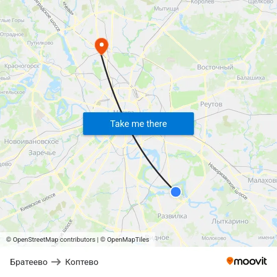 Братеево to Коптево map