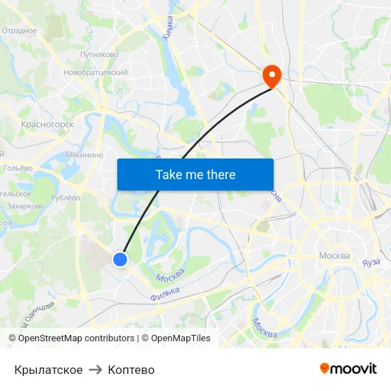 Крылатское to Коптево map