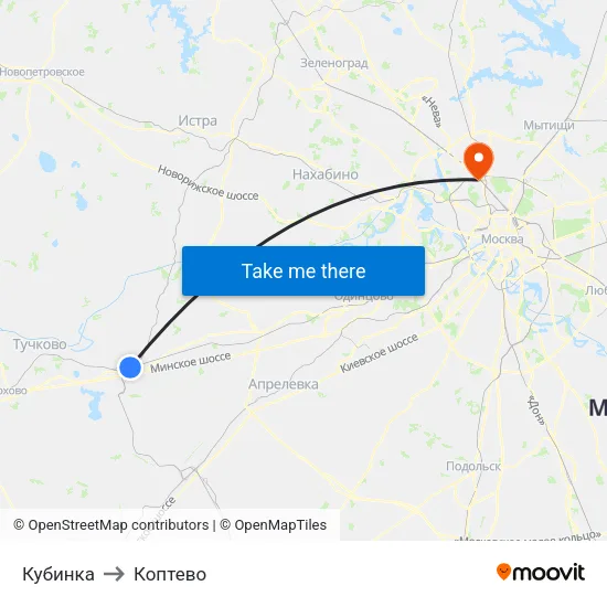 Кубинка to Коптево map