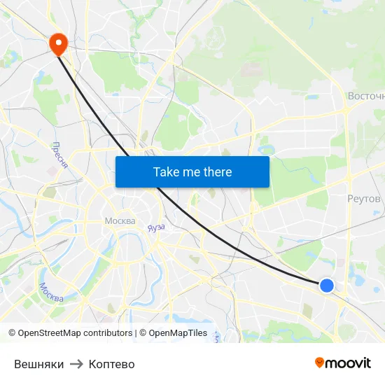 Вешняки to Коптево map