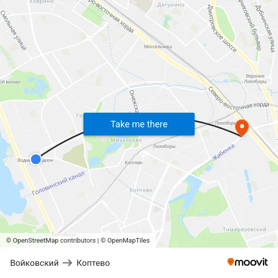 Войковский to Коптево map