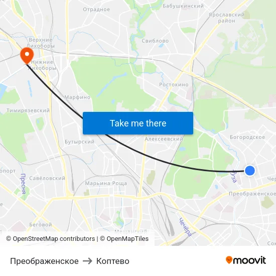 Преображенское to Коптево map
