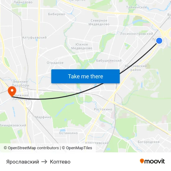 Ярославский to Коптево map