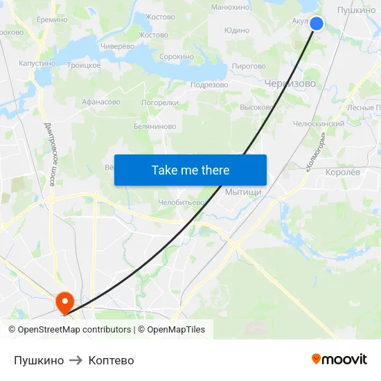 Пушкино to Коптево map