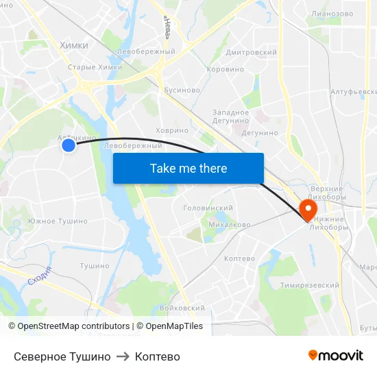 Северное Тушино to Коптево map