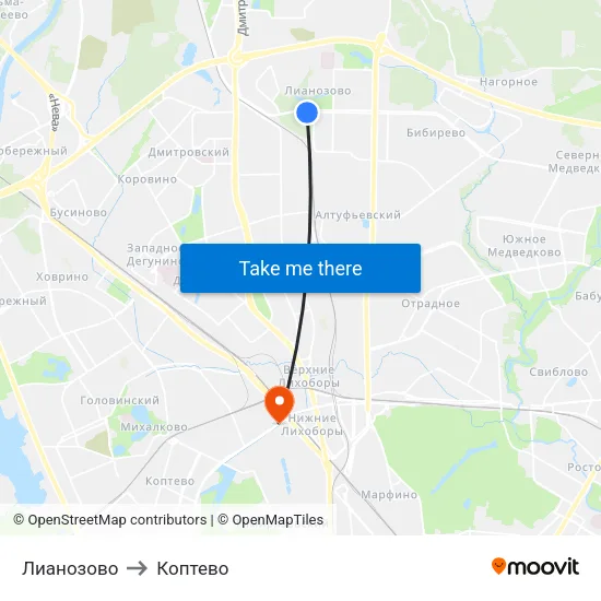 Лианозово to Коптево map
