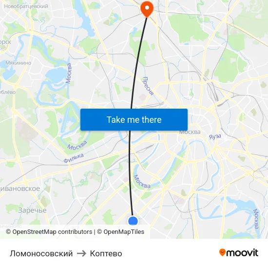 Ломоносовский to Коптево map