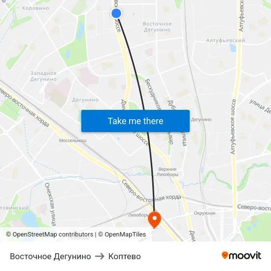 Восточное Дегунино to Коптево map