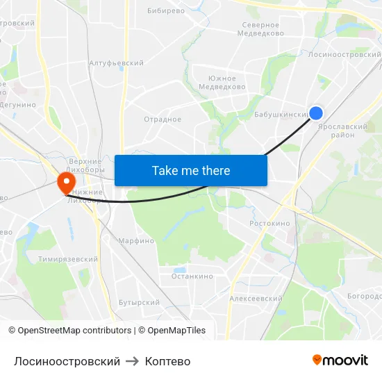 Лосиноостровский to Коптево map