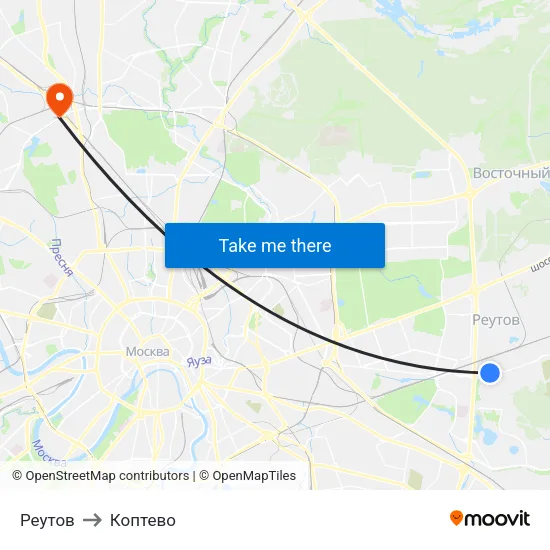 Реутов to Коптево map