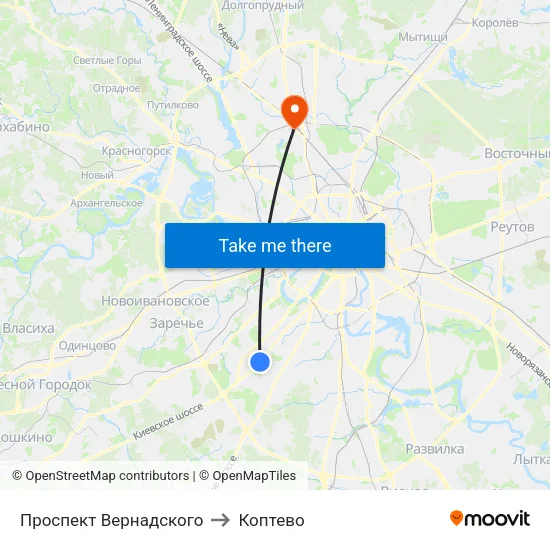 Проспект Вернадского to Коптево map