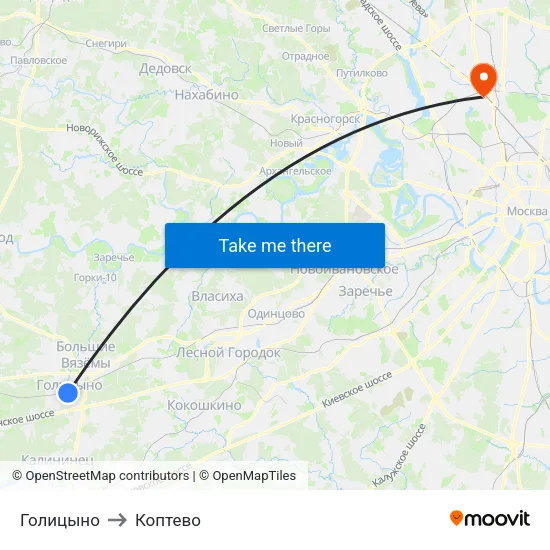 Голицыно to Коптево map