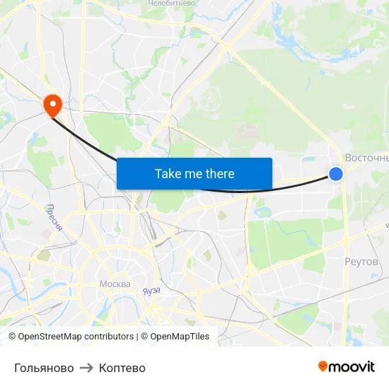 Гольяново to Коптево map
