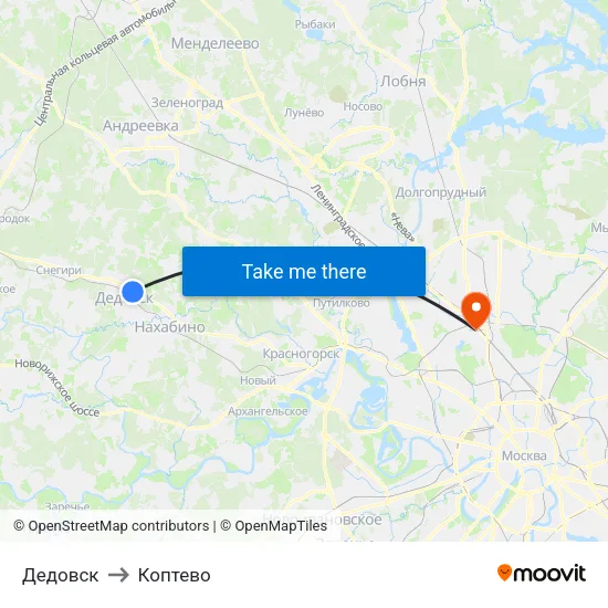 Дедовск to Коптево map