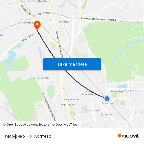 Марфино to Коптево map