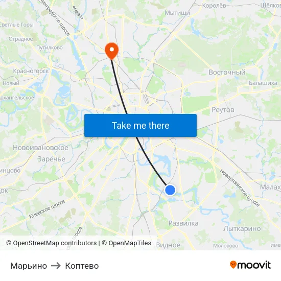 Марьино to Коптево map
