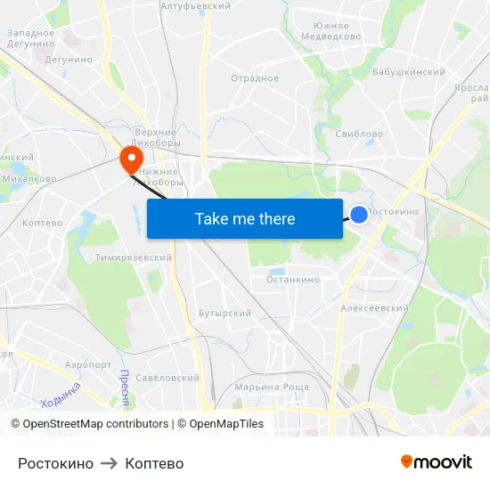 Ростокино to Коптево map