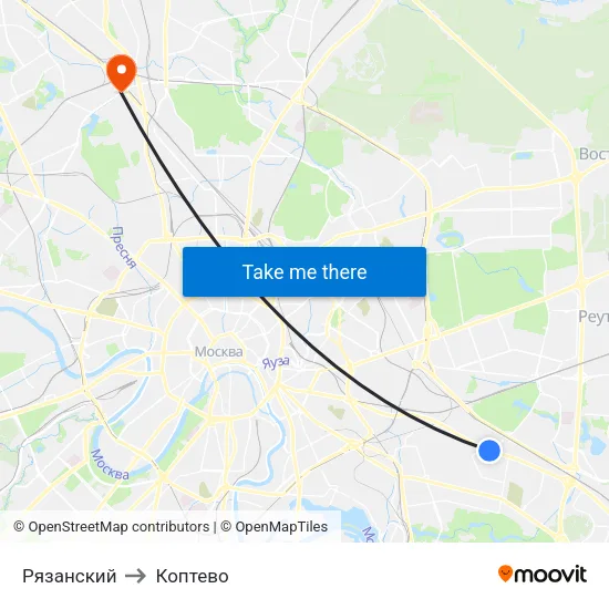Рязанский to Коптево map