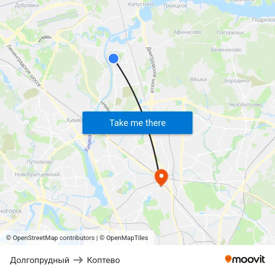 Долгопрудный to Коптево map