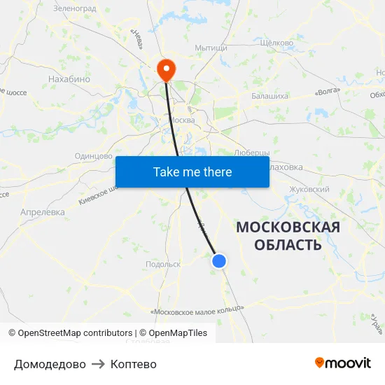 Домодедово to Коптево map