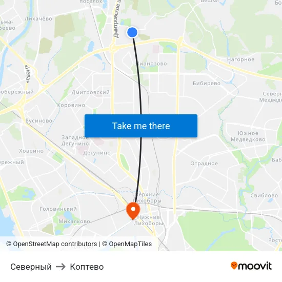Северный to Коптево map
