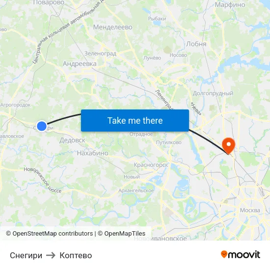 Снегири to Коптево map