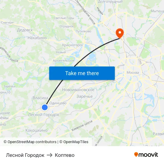 Лесной Городок to Коптево map
