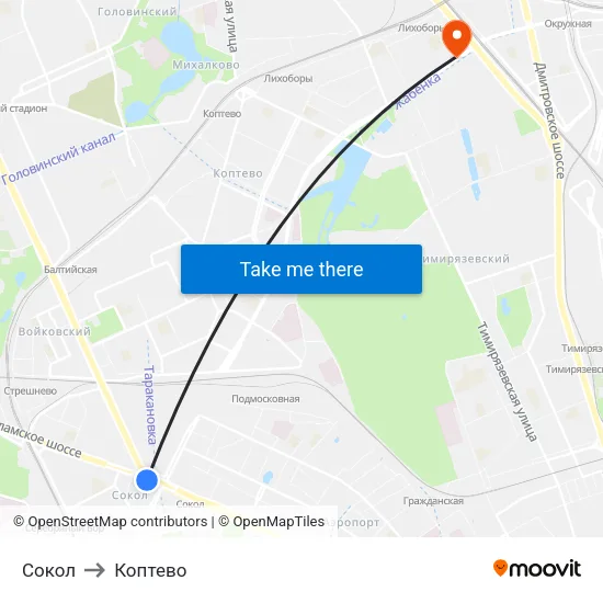 Сокол to Коптево map