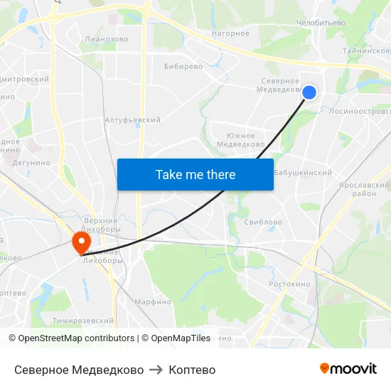 Северное Медведково to Коптево map