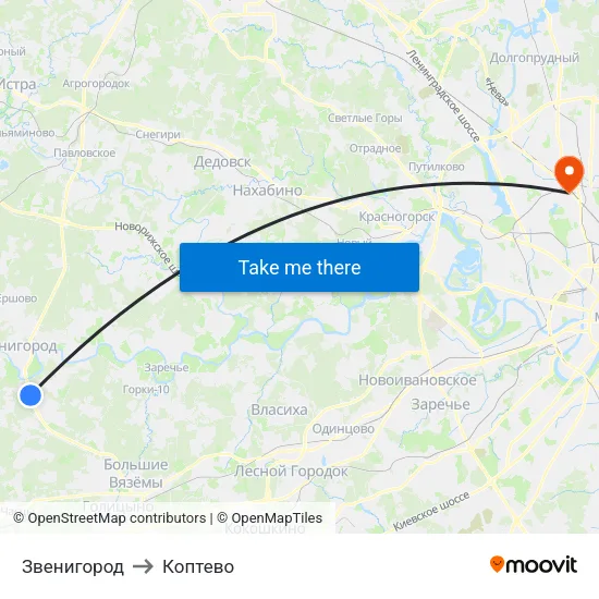 Звенигород to Коптево map