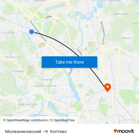 Молжаниновский to Коптево map