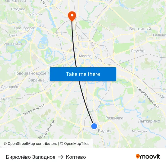 Бирюлёво Западное to Коптево map