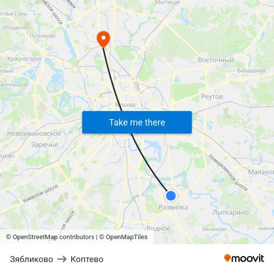 Зябликово to Коптево map