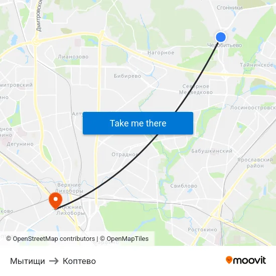 Мытищи to Коптево map