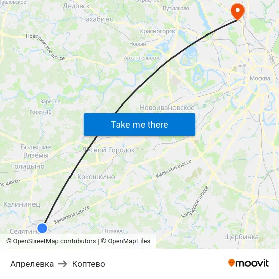 Апрелевка to Коптево map